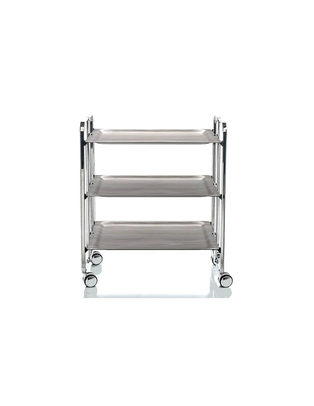 DON HIERRO - Carrito plegable con ruedas BAUHAUS, armazón cromado, 3 estantes. Máxima calidad en el acabado.-Fresno