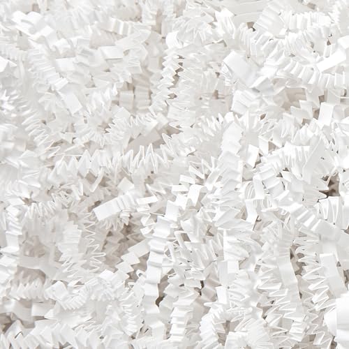 Mefleet 1/2 LB Crinkle Cut Paper Shred Filler 8 oz White Crinkle Shredded Paper for Gift Box - Gift Basket Bag Filler - Grass Cushion Stuffing for Easter, Mother's day, Birthday Packaging Wrapping