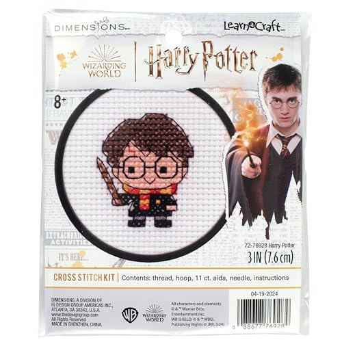 Dimensions 72-76928 Chibi Harry Potter Beginner's Cross Stitch Kit, 3" Diameter, Multicolor, 5 Pieces