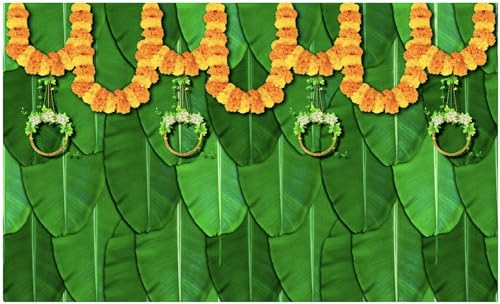 Image of Banana Leaf Design Backdrop Decoration Pooja Cloth (5 * 8 FT) (Banana 19)