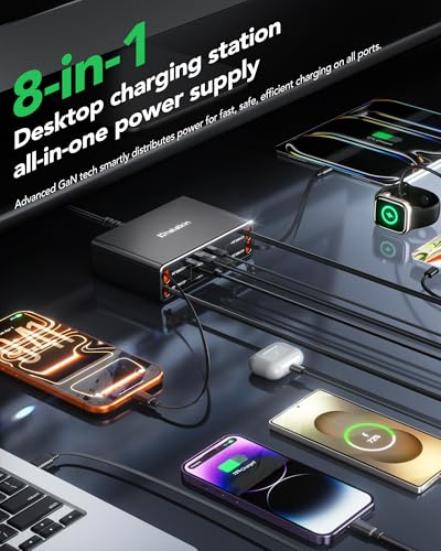 Image of 8-in-1 Retractable Charger for Apple Samsung USB C Gan Multiple Devices