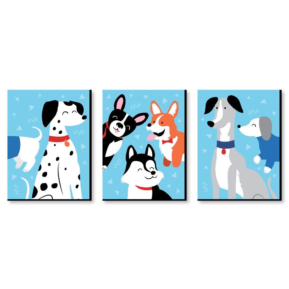 Big Dot of Happiness Pawty Like a Puppy - Dog Nursery Wall Art and Kids Room Decorations - Christmas Gift Ideas - 7.5 x 10 inches - Set of 3 Prints