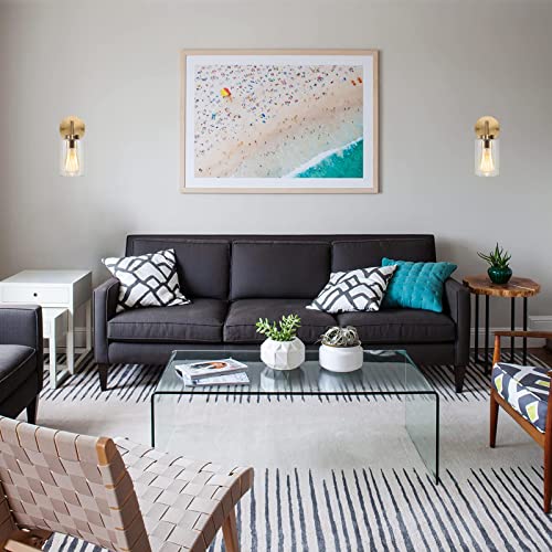 Gold Wall Sconces Set Of Two, Brass Gold Vanity Lights For Bathroom, Rustic 1 Light Wall Light Fixtures, Farmhouse Industrial Wall Lamp With Glass Shade For Living Room Bedroom Entry Hallway Foyer #TOP2