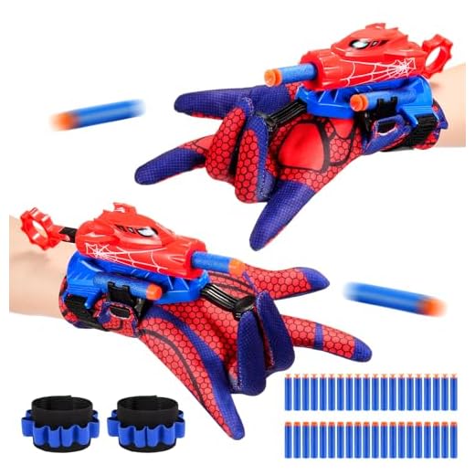 Braxel Lanza Telarañas Spid-er Juguetes Niño 3 4 5 6 7 Años, Regalo Niño Niña 3-8 Años Juego de 2 Guantes Lanzador Aracnido Spid-er Juegos Niños 3-6 Años Juguetes de Spid-er Juegos Exterior Niños