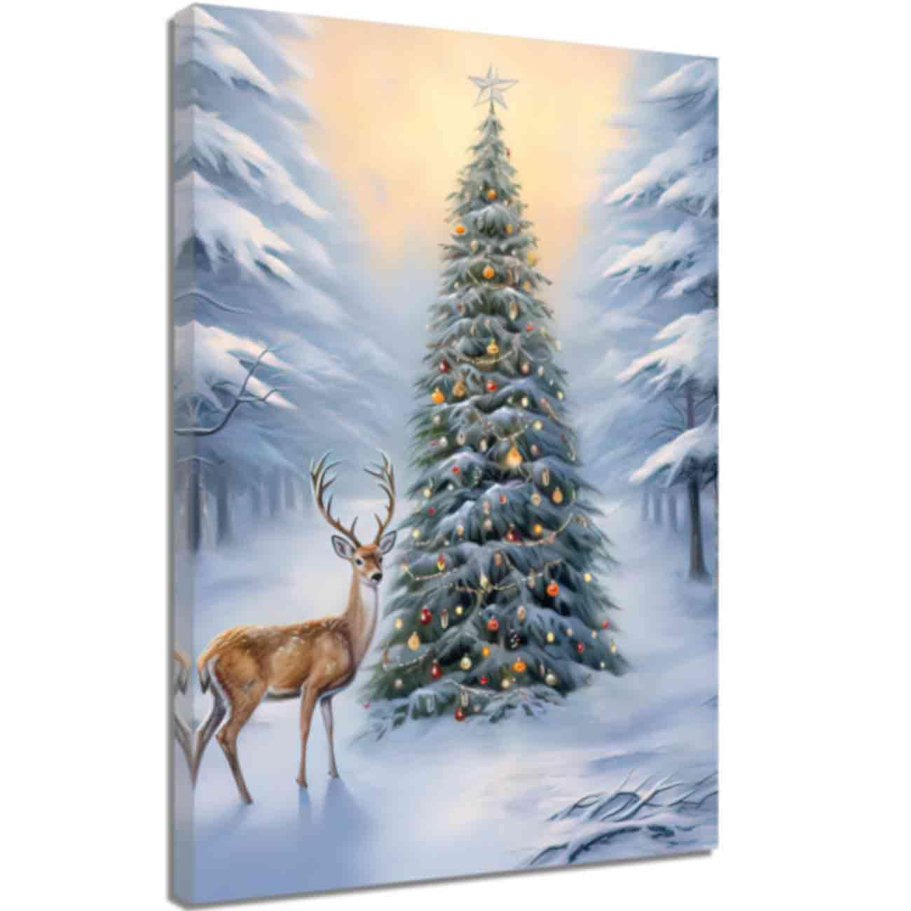 ZQQART Christmas Trees Canvas Wall Art Winter Christmas Theme Pine Tree in Snow Picture Merry Christmas Tree Artwork Christmas Tree Poster Framed (White,28.00" x 42.00")