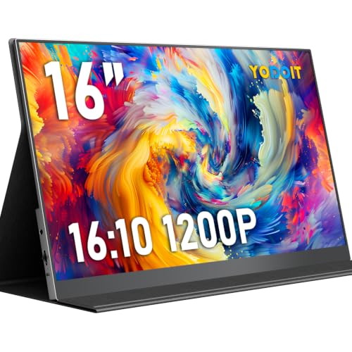Image of Yodoit Portable Monitor for Laptop 1920x1200 16 inch FHD Screen IPS Display with USB Type C Port, Built-in Speakers and Smart Cover Compatible with PC, MacBook, Xbox (Black)