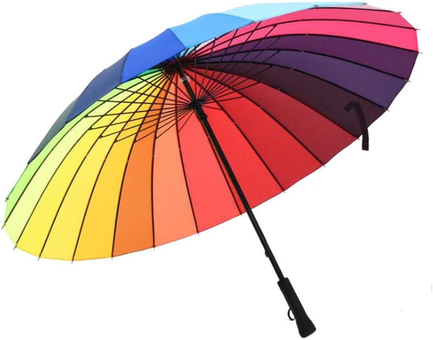 Rainbow Golf Umbrella for Women, 24 Ribs Windproof, Manual Open, Large Canopy, Kids Umbrella