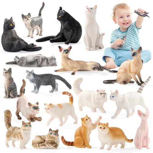 Totsmile 18PCS Realistic Cat Figurines Toy for Kids, Plastic Mini Animal Figures for Toddlers 3-5, Cat Cake Topper Easter Eggs Birthday Gift for Boys Girls 3-5 5-7 4-8
