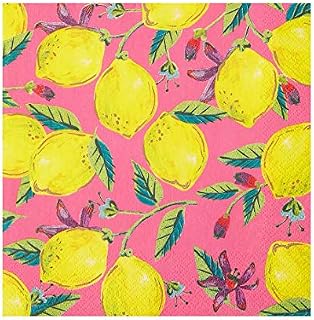 Talking Tables Pack of 20 Pink Lemon Print Paper Napkins | Disposable Serviettes, Tableware for Indoor or Outdoor Dining, Birthday, Garden Party, Summer, BBQ, Picnic, Decoupage