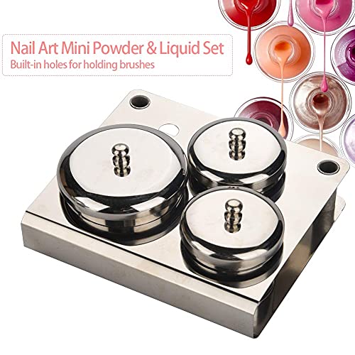 Monomer Holder Mini Dish Pot Liquid Powder Stainless Steel Cup Lid Bowl Nail Art Tools Acrylic Equipment Tray Container Organizer Nail Tray for Liquid 3 pcs - Image 2