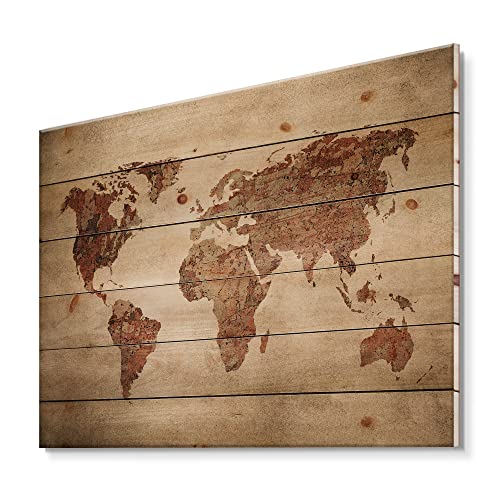 Carte du monde ancienne VII impression vintage sur bois de pin naturel