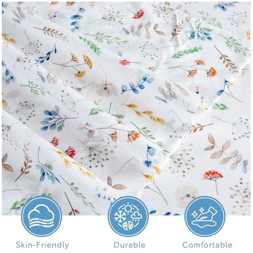 Bedlifes King Size Extra Deep Pocket Sheet Sets - Fits Mattresses Up to 18-24" Thick, 4-Piece Microfiber Set with 1800 Thread Count, Soft, Smooth, Breathable, Featuring White Floral