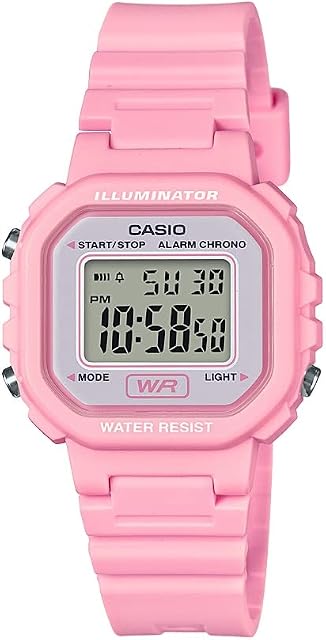 Casio LA20WH Series | Montre numérique pour femmes imperméable LED Calendrier automatique de la lumière SEC chronomètre régulier (HR, Min. SEC, PM, Date, jour) 5 Yr Batt