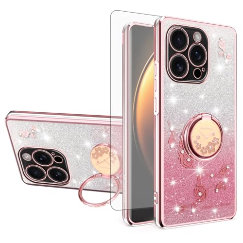 Coque iPhone 16 Pro paillettes le cadeau idéal pour femme avec support