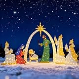 GOPLUS Belén de Navidad Exterior de 180 cm, Set de Belén Iluminado con 310 Luces LED Blanco Cálido, Decoración Navidad con Escena de Jesús, Iluminación Navideña para Balcon Patio (Los Reyes Magos)