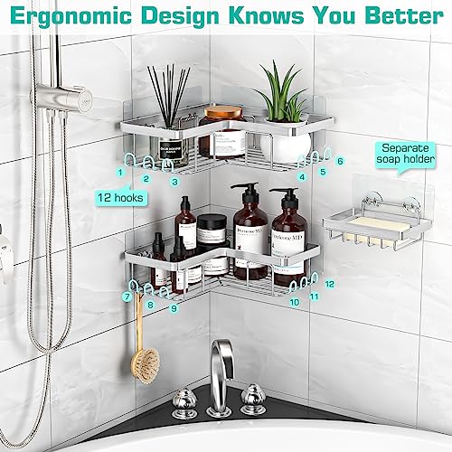 Yasonic Corner Shower Caddy, 3-Pack Adhesive Shower Caddy With Soap Holder And 12 Hooks thumb #3