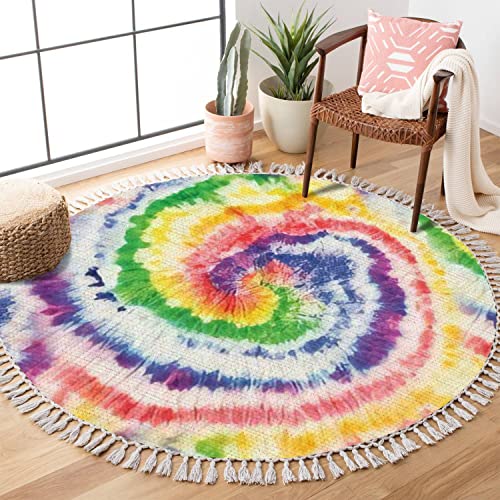 Round Rugs Tie Dye Swirl Tie Dye Texture Fabric Print Spiral Tie Dye Shirt Boho Area Rug Linen And Cotton Carpet Meditation Rug Washable Hallway Runner Mat Accent Rug For Bedroom Bathroom 4Ft #TOP2