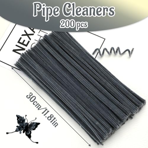 Image of Mnuizu 200Pcs Pipe Cleaners, Chenille Stems Pipe Cleaner Fuzzy Sticks Craft | Pipe Cleaners for Flowers Making, Craft Chenille Stems Bulk for Art and Craft Projects and Home Decorations, Grey