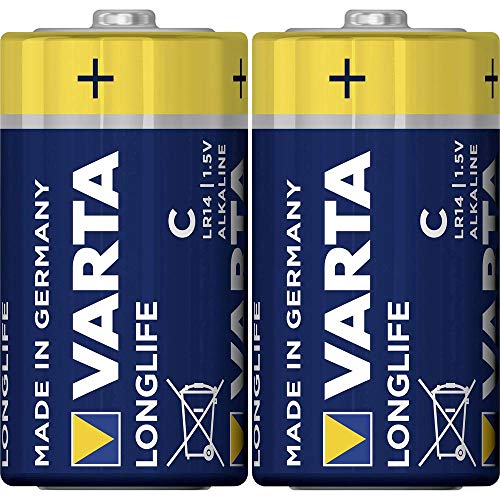 VARTA Pilas C Baby, paquete de 2, Longlife, Alcalinas, 1,5V, aptas para mandos a distancia, despertadores, radios, relojes de pared, Made in Germany