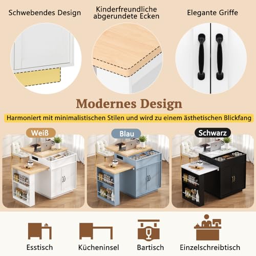 Mesa de bar e isla de cocina con ruedas mueble de buffet extensible con regletas 6