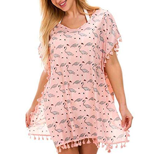 LYworld Mujer Bikini Cover Ups Ropa de Baño Suelto Vestido de Playa Borla Verano Playa Verano Beach Trajes de Baño Ropa de Playa Bikini Camisola de Playa (Flamenco Rosa)