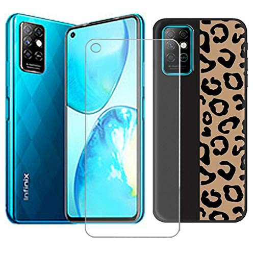 Case for Infinix Note 8 Cover + Screen Protector Tempered Glass Protective Film - YZKJ Flexible Soft Gel Black TPU Silicone Protection Case for Infinix Note 8 (6.95