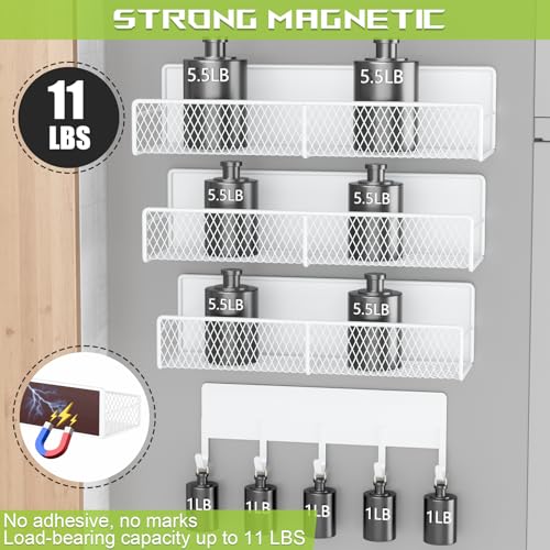 Magnetische Regale für Waschmaschine, robust, magnetischer Wäsche-Organizer mit Haken, Waschmaschinenregal für Kühlschrank, Metall-Aufbewahrungskörbe, Schrank und Waschküchen-Organisation (weiß), 4