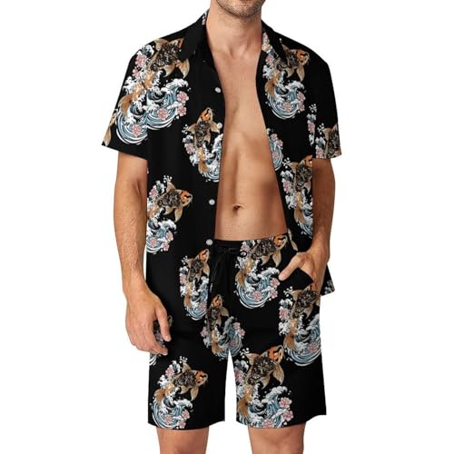 Camisa con botones y pantalones cortos transpirables de 2 piezas para hombre