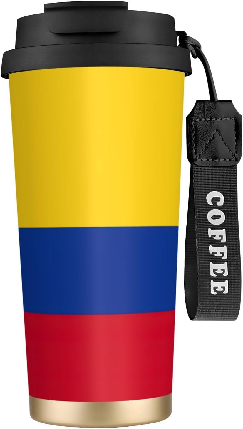 Flag of Colombia Print Leakproof Insulated Coffee Mug,Stainless Steel Dual Drink Travel Tumbler,17 OZ