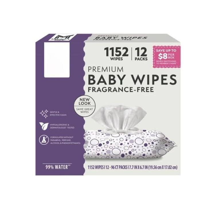 Memb-ERR Mark Premium Fragrance-Free Baby Wipes, 1152 Count, 19.6 Pounds