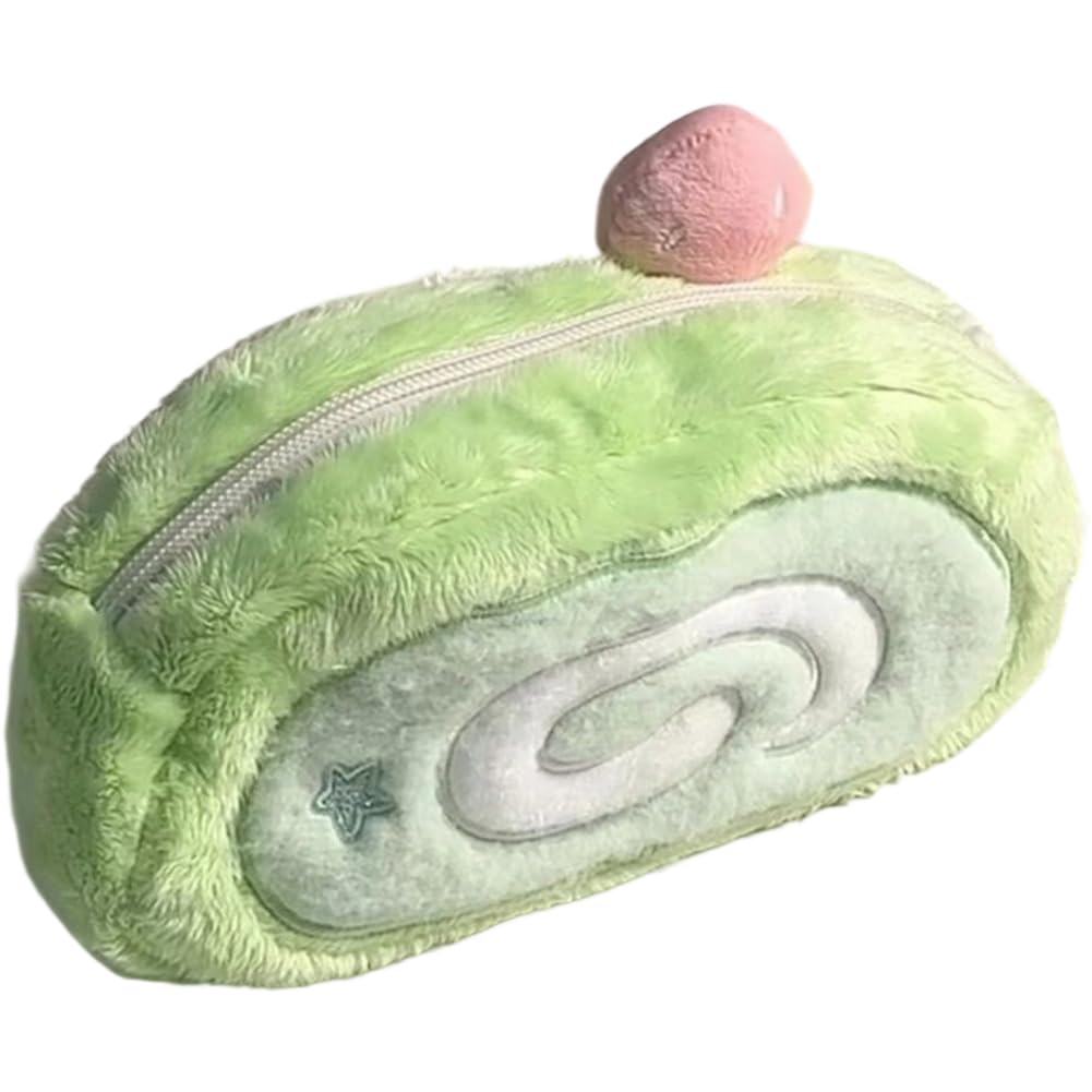 Uzztfa Green Plush Cake Pencil Case Big Capacity Pen Holder Cute Pencil Pouch Box Aesthetic Pen Case Makeup Bag