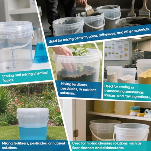 Image of ASEVAT Clear Bucket Graduated Pail Container with Lid, Food Grade Buckets, Cleaning Containers Plastic Pails Extra Durable Handles with Grip for Easy Carrying (ClearRound, 0.3gal)