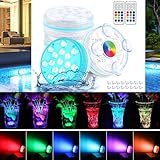 Gukkicco Pool Lights, Submersible LED Lights with Magnet and Suction Cups, RF Remote Pool Lights, IP68 Waterproof, 15 LED Color Changing Battery LED Lights Underwater with Timing, 3.35 Inch (4 Pack)