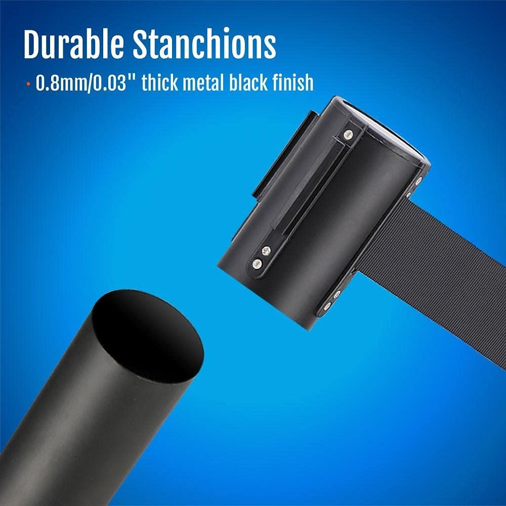 Lot de 2 poteaux de délimitation en acier inoxydable noir mat 8 kg sangle 230 cm