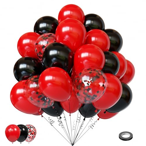 Lukiituke Red and Black Balloons 57Pcs Black and Red Latex Balloons 12in Red Black Confetti Balloon for Birthday Wedding Engagement Party Decorations