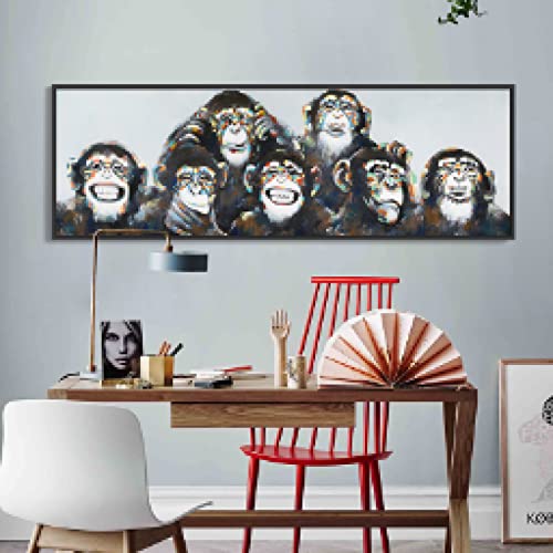 Peinture singe drôle art abstrait sur toile de salon 50x150cm
