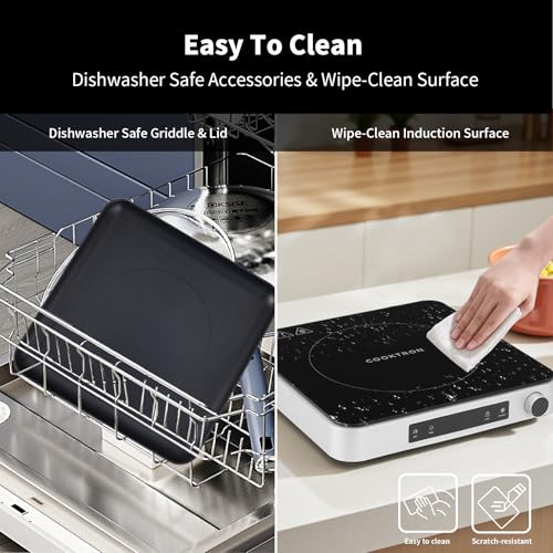Image of Cooktron 2-in-1 Induction Cooktop with Grill Pan - Portable 1 Burner Induction Hot Plate 1800W, Removable Griddle, 10 Power & 5 Temp Levels, Touch & Knob Control for Kitchen or RV Camping