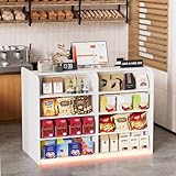 SDMY Reception Desk with Counter for Retail & Checkout,Modern Front Desk Reception Room Table with Outer Display Rack, 47.7 inch Retail Counter with Lights for Market, Office, Fruit Shop,White