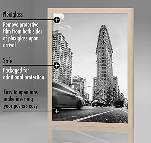 Americanflat 24x36 Poster Frame with Polished Plexiglass - Wide Picture Frames Made of Engineered Wood for Vertical or Horizontal Wall Display - Epic Collection - Light Wood