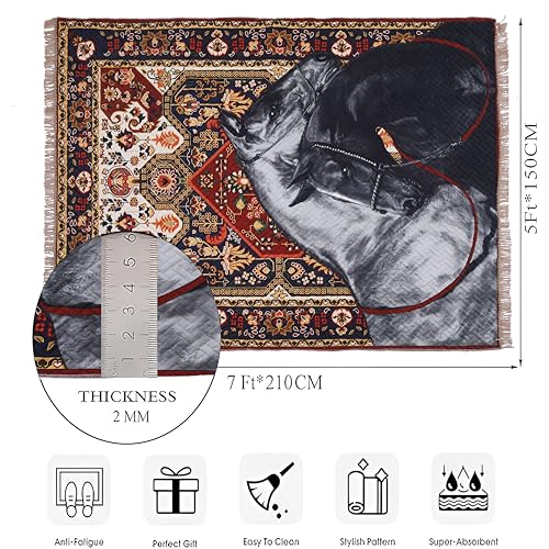 Image of Sparrow World Holland Velvet Quilted Printed Foam Padded Carpet - Premium Home Decor Rug for Living Room, Bedroom, Kitchen, Drawing Room, Hall, Guest Room (5 x 7 Feet) (Black-Grey-Horse)