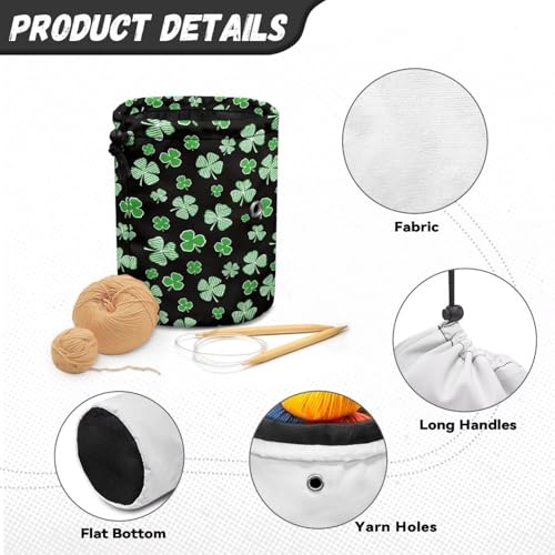 Image of Sellikakes St. Patrick's Day Lucky Leaf Crochet Bag Knitting Bag Yarn Storage Organizer Chrochet Mini Yarn Holder Storing Crochet Accessories