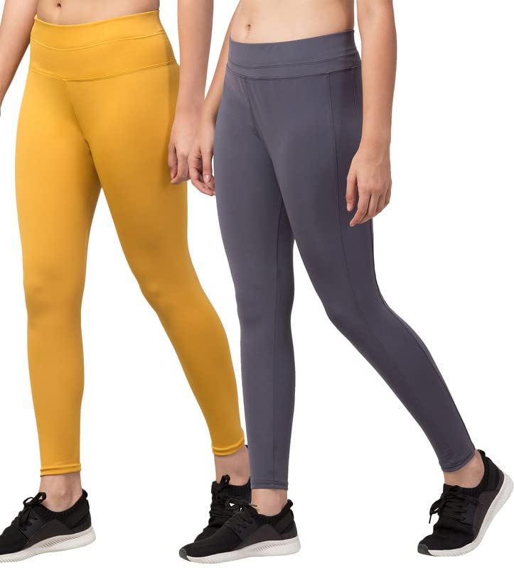 Image of BLUECON Gym wear Leggings Ankle Length Workout Pants | Stretchable Tights | Mid Waist Sports Fitness Yoga Track Pants for Girls & Women (Pack of 2)