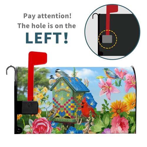 Image of Spring Summer Blooming Flowers Welcome Mailbox Covers Floral Birds Mailbox Wrap Magnetic Standard Size 25x21in Farmhouse Post Letter Box Cover for Home Garden Yard Outdoor Decor
