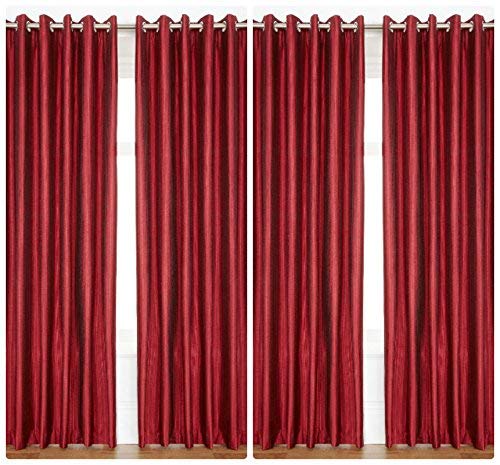 Export Hub Solid 4 Piece Eyelet Polyester Window Curtain Set - 5ft, Maroon