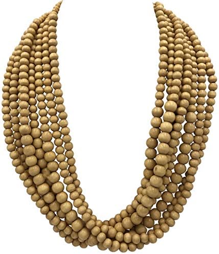 Gypsy Jewels 8 Row Layered Wood Beads Chunky Statement Necklace