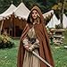 Forwe Renaissance Hooded Cloak for Women Men Linen Medieval Cape for Halloween Costume Cosplay (Brown)