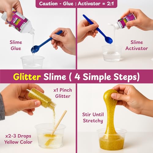 Image of Junior Slime Kit for Kids, 15+ Activities with Instruction Manual, Glitter, Confetti & 4 Moulds, Slime Making Kit for 4+ Years Boys & Girls