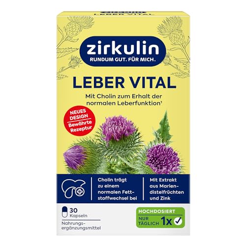 Zirkulin Leber Vital 30 Kapseln - Mit Cholin, Mariendistelfruchtextrakt & Zink - für die Unterstützung einer gesunden Leberfunktion – Hergestellt in D. - Altes Design