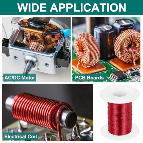 QUARKZMAN Kupferlackdraht 0.4mm, 26 AWG, isolierter bis 155°C Kupferdraht, Lackdraht für Transformatoren, Handwerk, Elektrik und DIY, Rot (113.2G）
