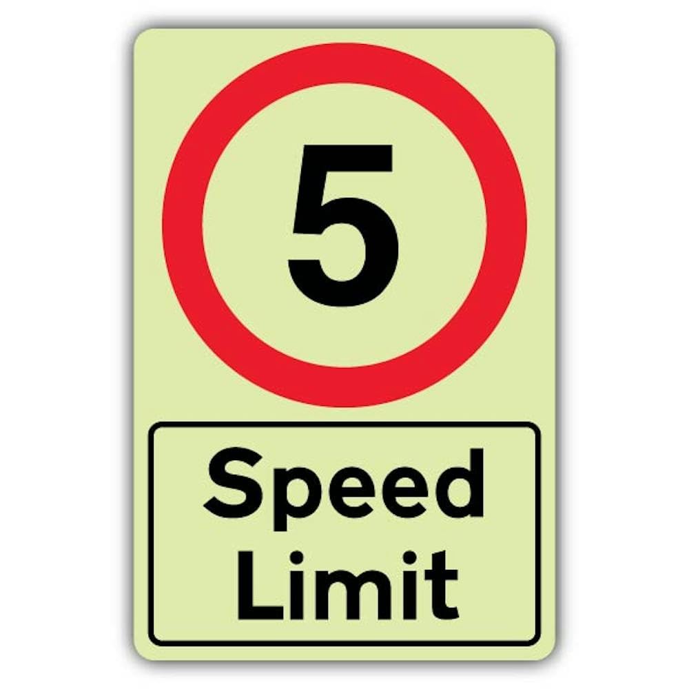 V Safety Photoluminescent Speed Limit - Speed Limit 5 MPH Safety Sign - 200 x 300 mm - 1.2mm Rigid Plastic - Double Glow